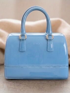 Furla Candy Bag Ice Blue PVC Jelly Satchel Boston Top Handle Purse Italy
